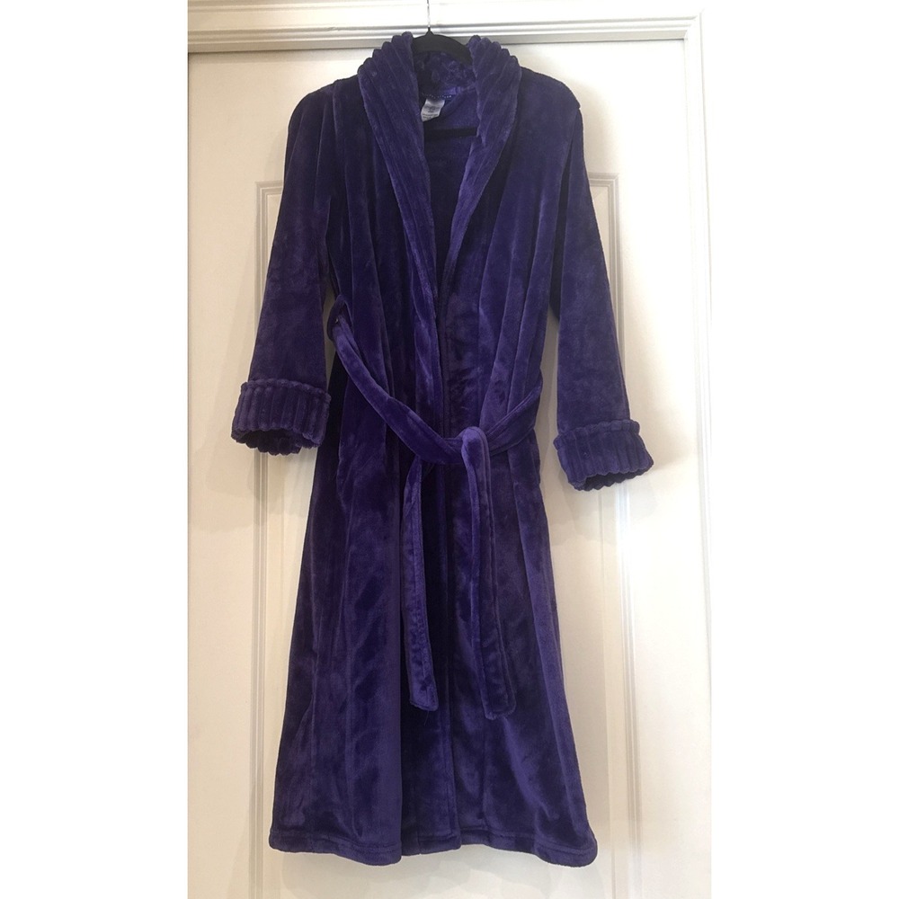 VTG Simply Styled by Sears Purple Plush Velour Robe Sz‎ S Loungewear Spa Comfort